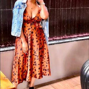 Midi, spaghetti strap, faux wrap dress